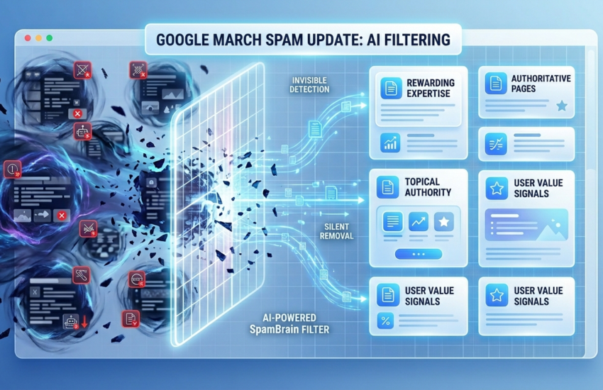Google March 2026 spam update AI filtering concept