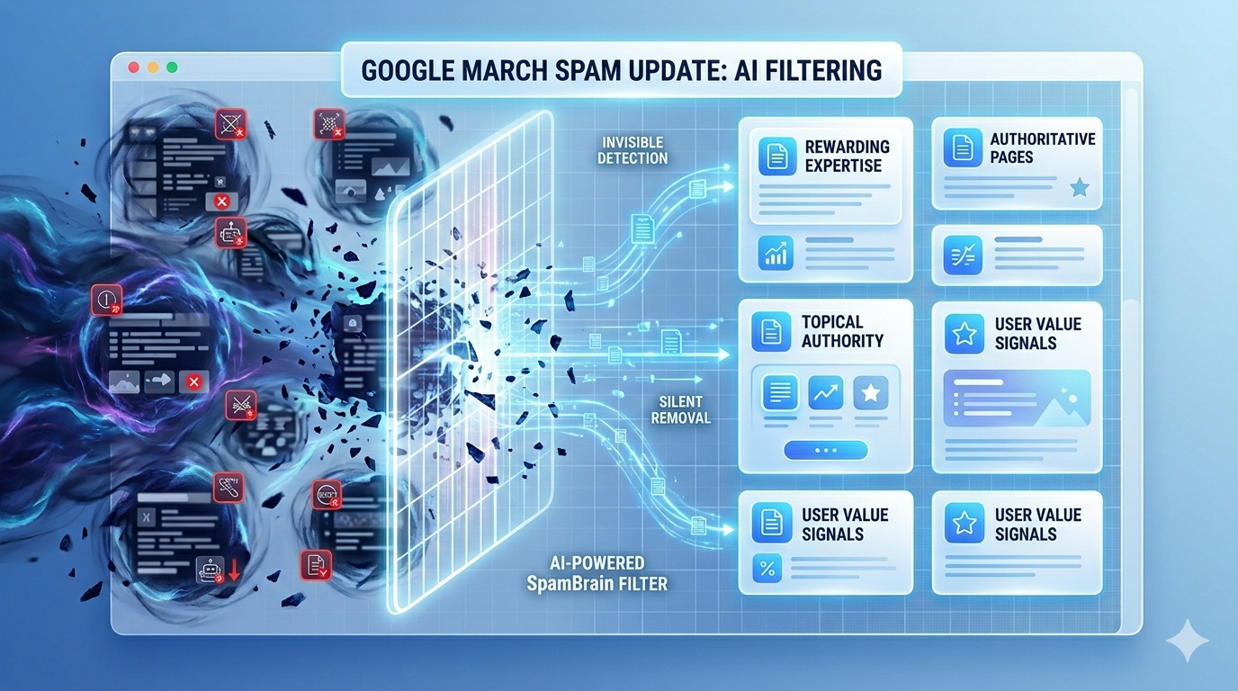 Google March 2026 spam update AI filtering concept