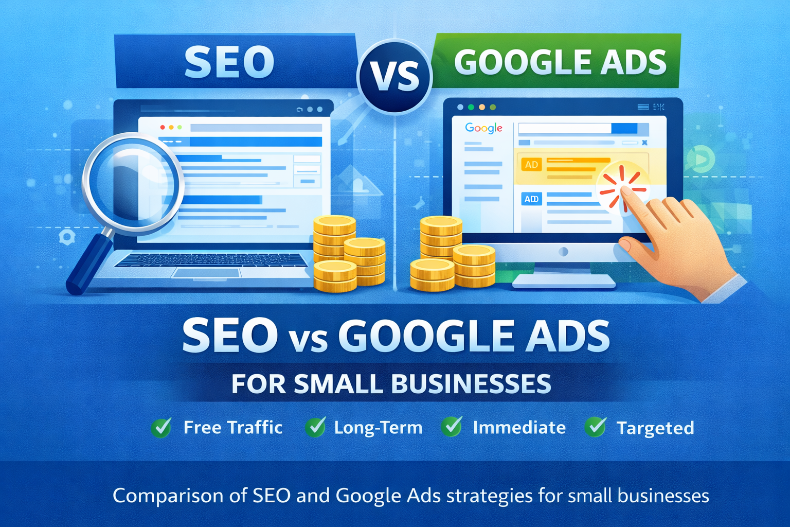 SEO vs Google Ads comparison for small business marketing