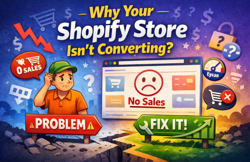 Why Shopify store is not converting illustration showing no sales problem and conversion fix strategy