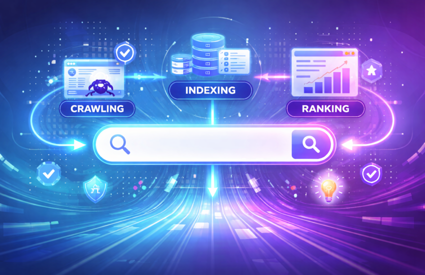 how search engines work crawling indexing ranking process illustration