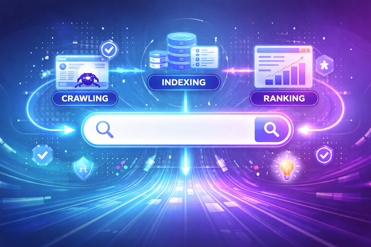 how search engines work crawling indexing ranking process illustration